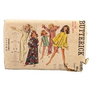 VTG 70s Butterick 5499 Girls Robe Nightgown Pajamas 10 CUT Sleepwear Cottagecore